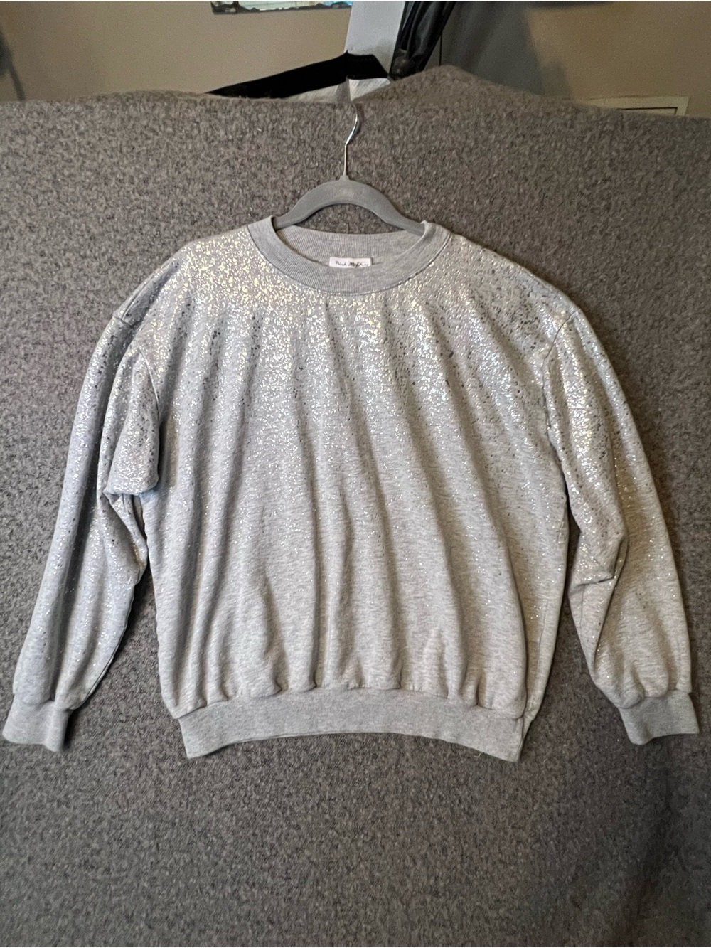 Michael Stars Women’s Light Gray Crewneck Sweater with Silver Sparkle Size L